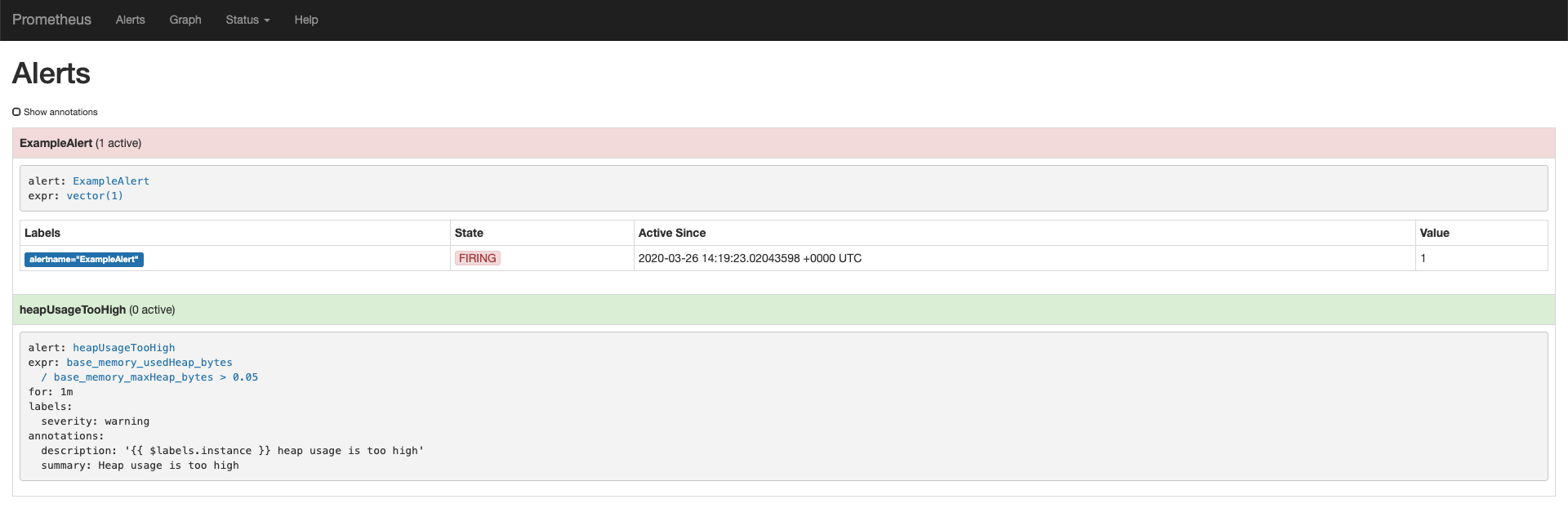 Prometheus Alerts on UI