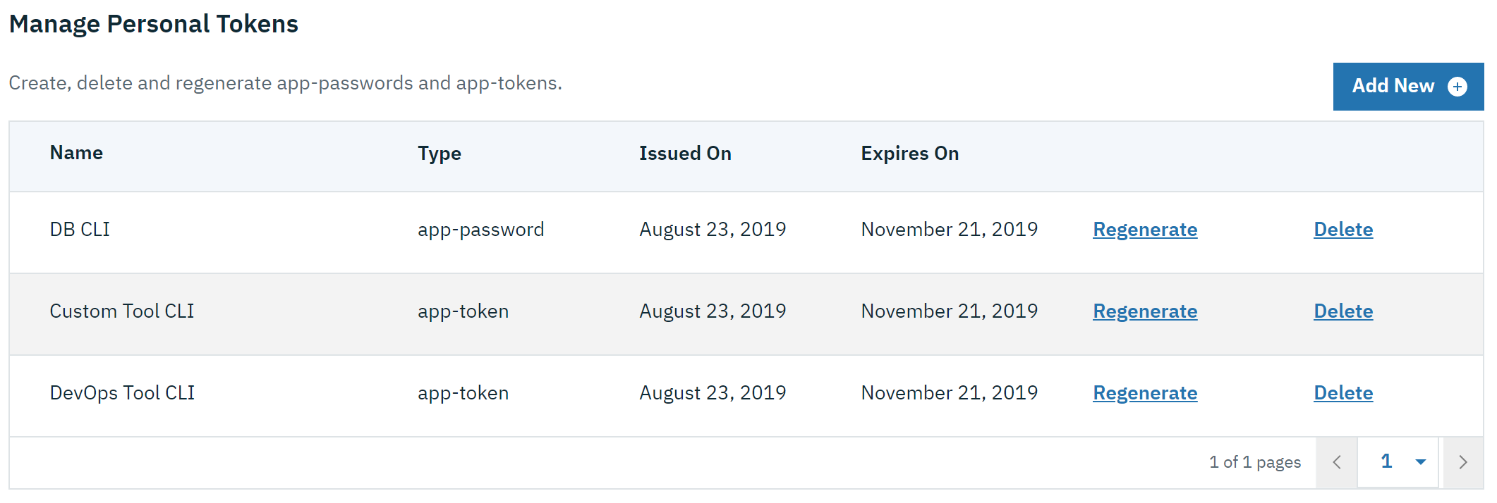 Manage personal tokens in Admin UI