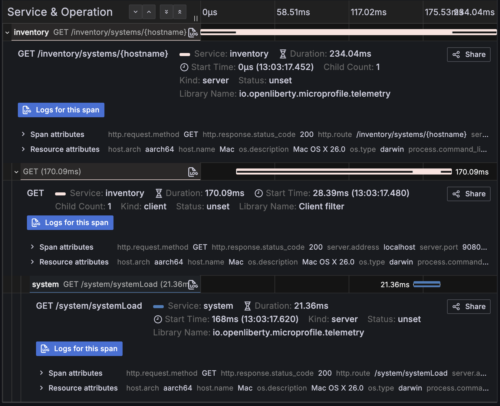 `GET /inventory/systems/{hostname}` spans