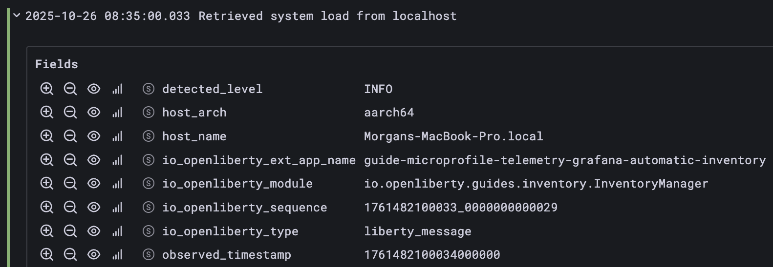 Example of log details
