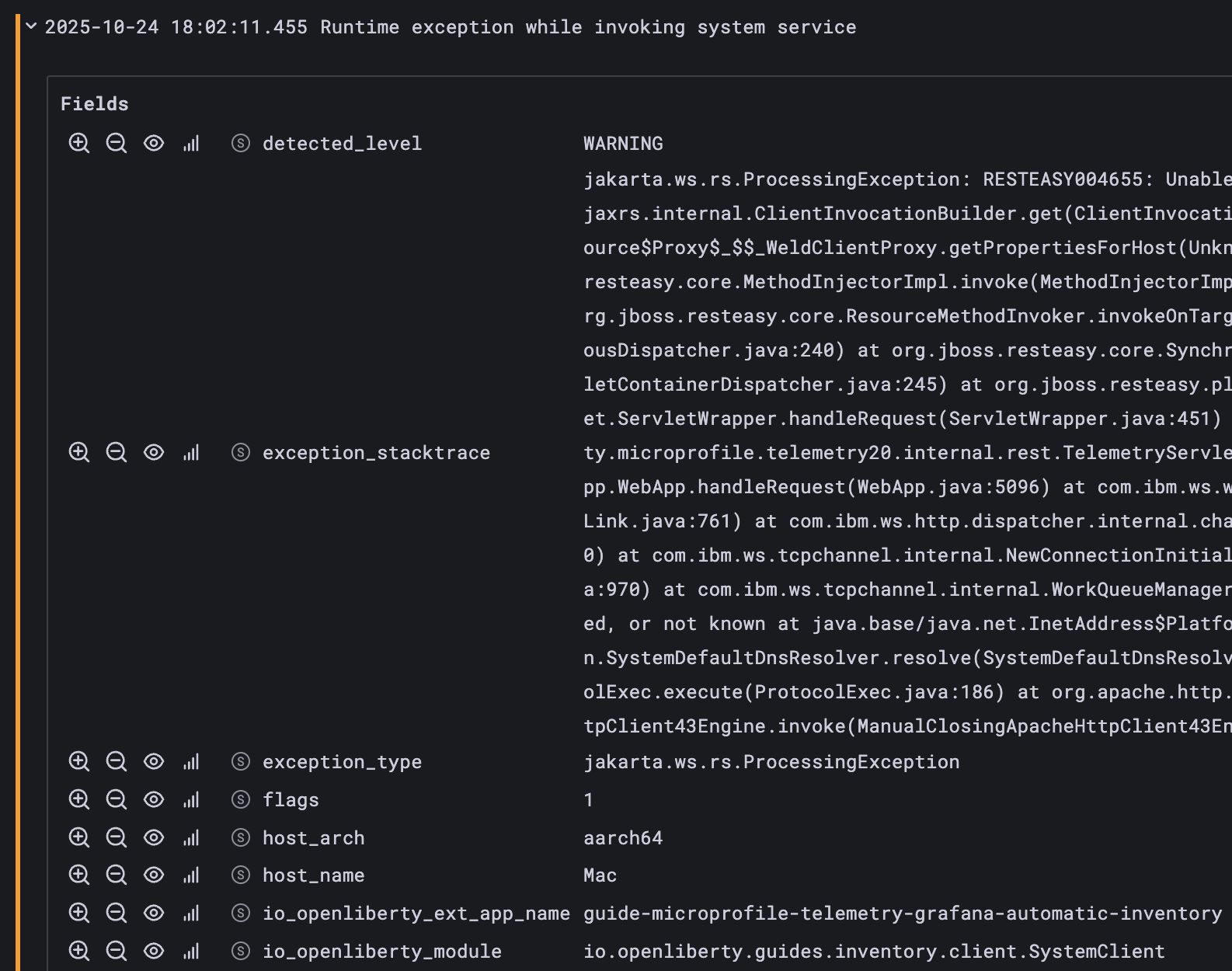 Example log entry from java.util.logging API at WARNING level