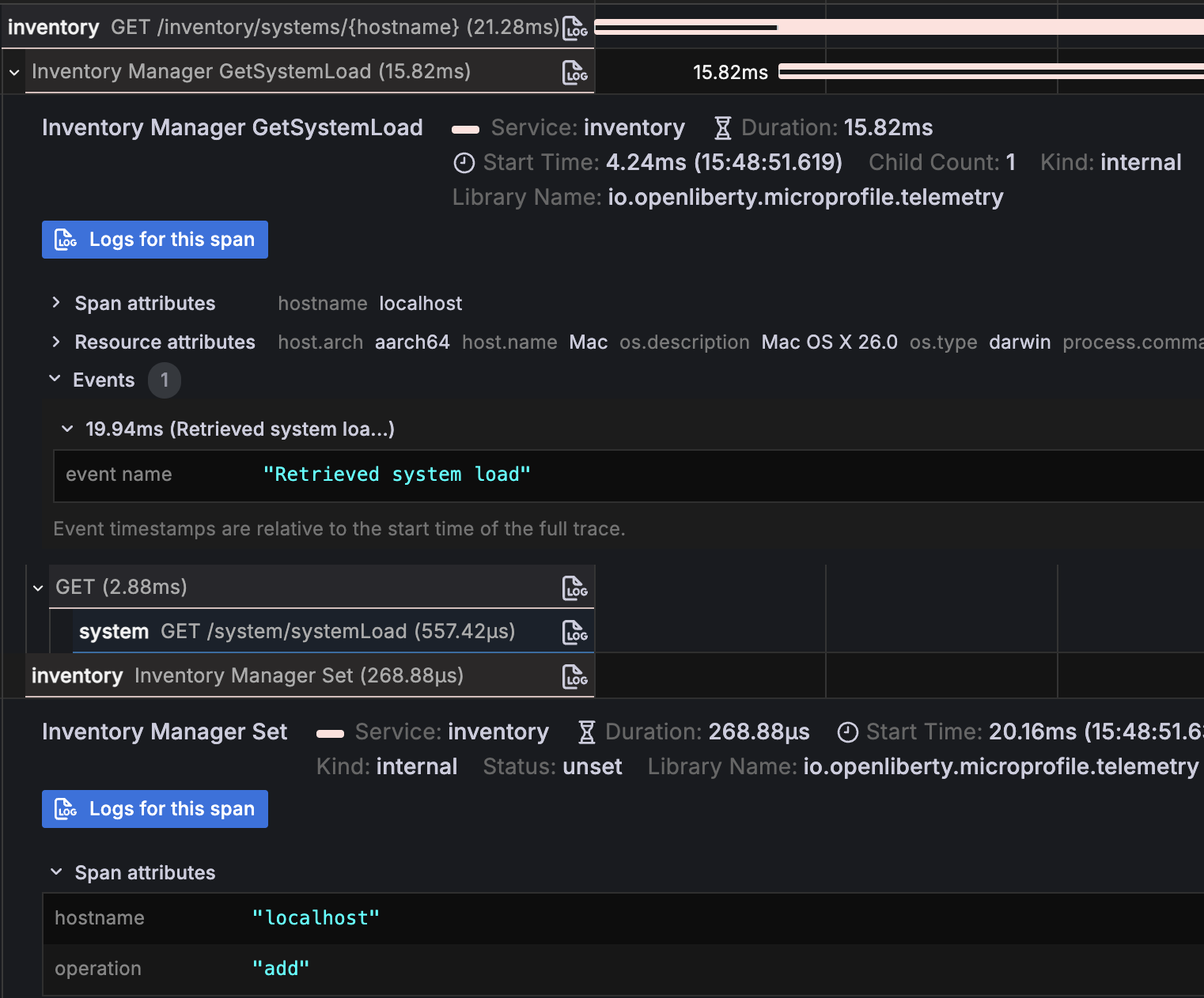 Spans details from `GET /inventory/systems/{hostname}`